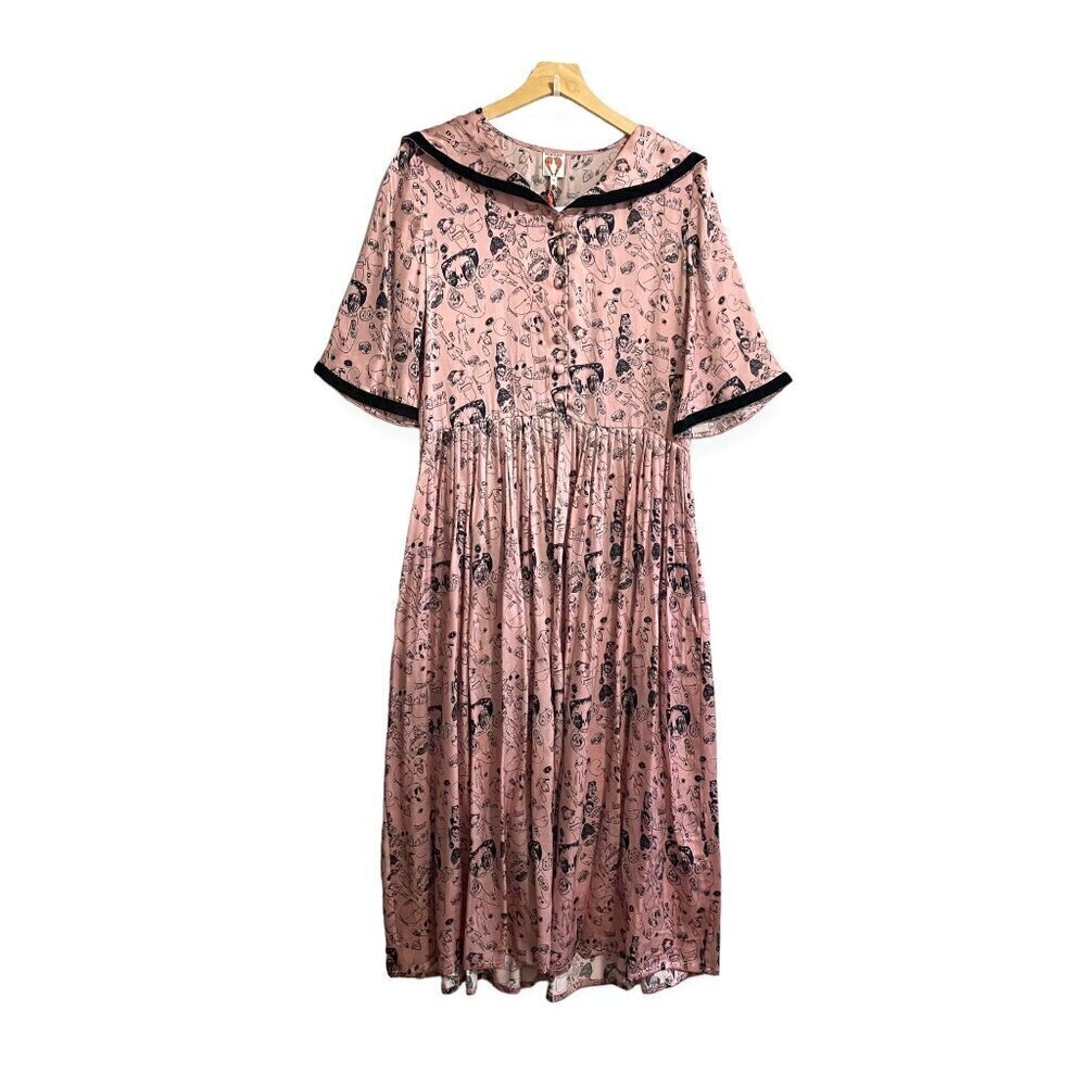 SHRIMPS Pink Silk Print Midi‎ Dress, Size UK6 NWT